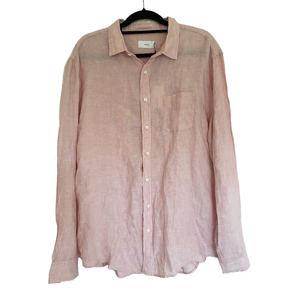 NWT | ONIA Men's 100% Linen Abe Shirt Long Sleeve Button Down Pink Terra Size XL